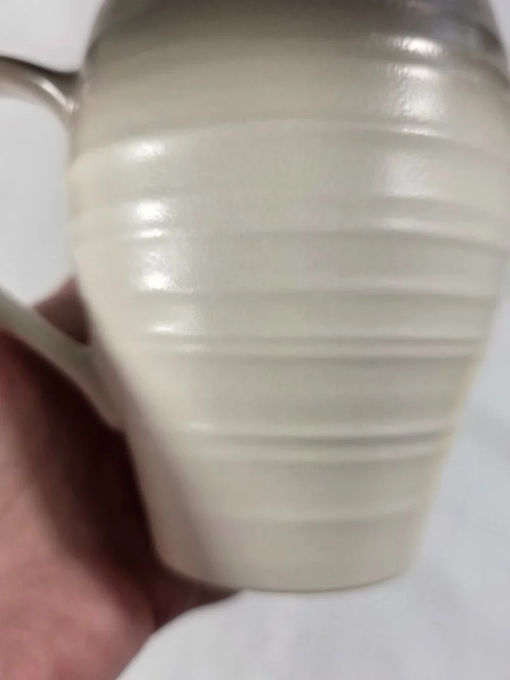 TWO Mikasa Swirl Ombre Mocha Mugs White with Mocha Border Embossed Rings